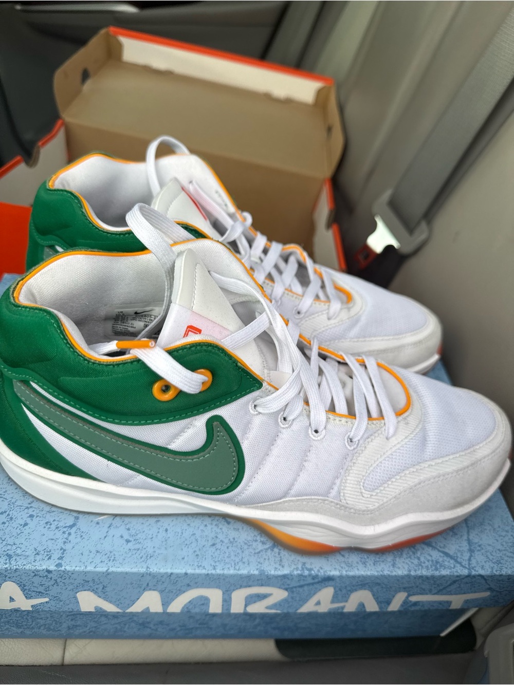 Nike White, Green and Orange Mid-Top Sneakers